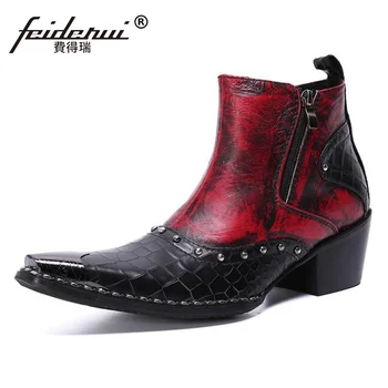 

Vintage Studded Man Handmade High Heels Rock Punk Shoes Genuine Leather Pointed Toe High Heels Men's Rivets Ankle Boots SL849