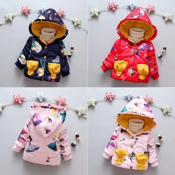 

Children Kids Girls Winter Warm Cartoon Printed Button Down Jacket Hooded Coat Baby Clothes Abrigo de niños Детское пальто