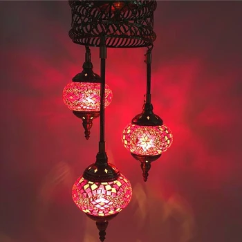 

Bohemia Turkish Pendant Light Mediterranean Kitchen Bar Entrance Corridor Balcony Hanging Lamps Luminaire Led Stained Glass Red