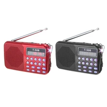 2 Set T508 Mini Portable LED Light Stereo FM Radio MP3 Music Player TF USB Speaker, Black& Red