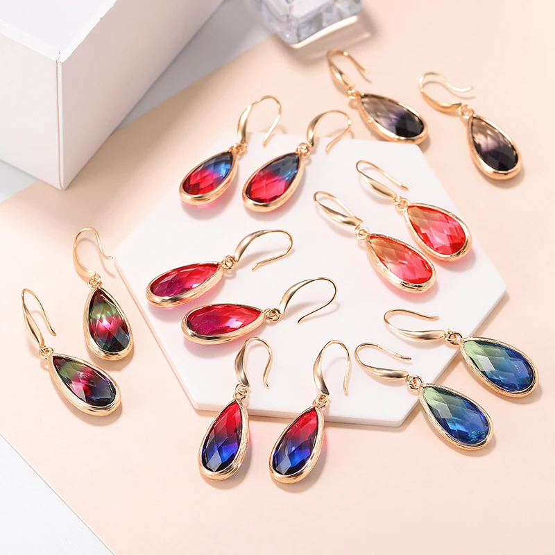 

New Fashion Crystal Earrings for Women Gradient Colors Water Drop Earrings Classic Romance Girls Jewelry Wedding Accessories
