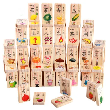 

100 Pieces Single Side Circular Bead Chinese Characters Domino Children Building Wooden Toys
