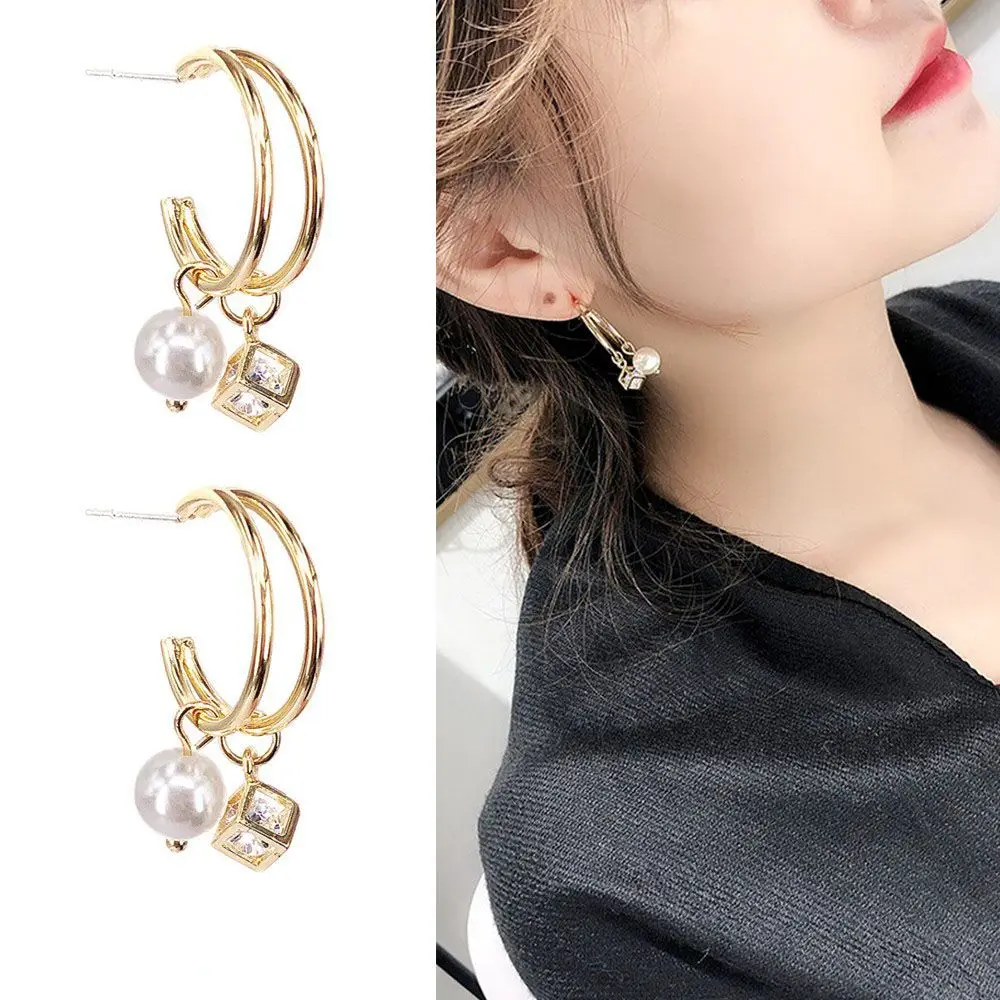 

Korean Retro Drop Earrings Simple Geometric Drop Earrings Rhinestone Imitation Pearl Drop Earrings Fashion Party Jewelry Gifts