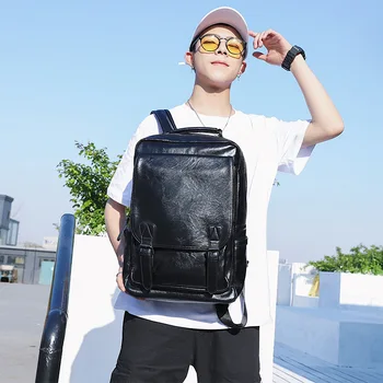 

Brand High Quality Men Backpack Leather School Back Bag Waterproof USB Travel Bag Solid Large Teenager Bookbag Male