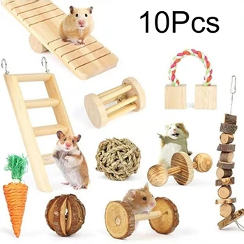 

Natural Wooden Hamster Toys Set Rabbit Gerbils Guinea Pigs Hamster Chew Toys Small Animal Pet Molar Toys 10 PCS