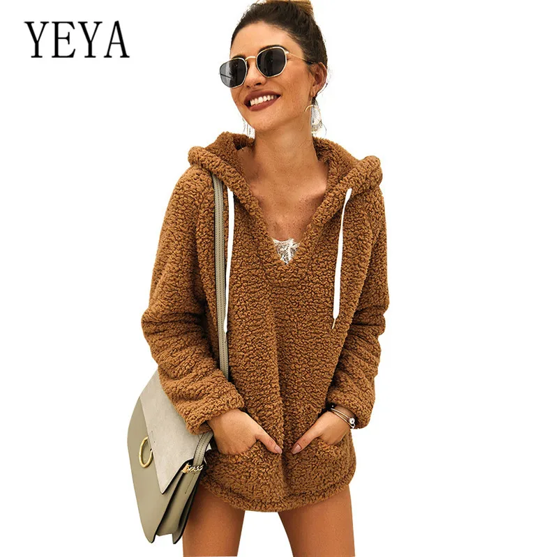 

YEYA Korean Version Women Hoodies Sweatshirts Winter Warm Hooded Tops Soft Harajuku Ladies Basic Kawaii Pullover Sweatshirts