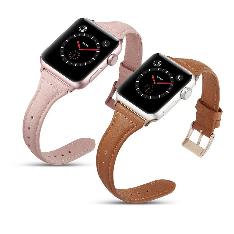 Тонкий часы с ремешком из натуральной кожи, ремешок для наручных часов Apple Watch, версии 44/40/42/38 мм Для женщин Замена Напульсники для наручных часов iWatch серии 5 4 3 2 ремень