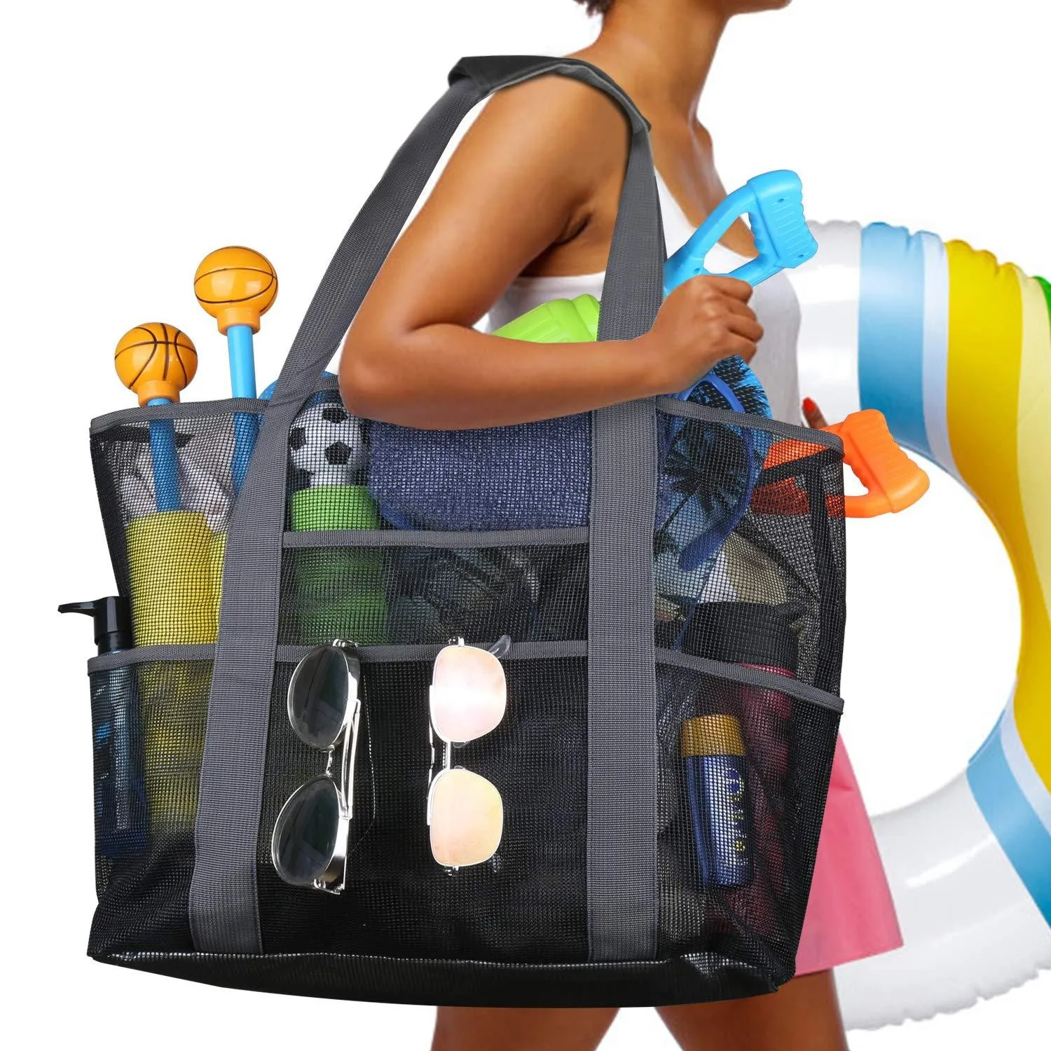 Bolso de playa para mujer, de hombro grande, de compras, transparente, de malla de Pvc, portátil, para verano, 2021 - AliExpress Maletas bolsas