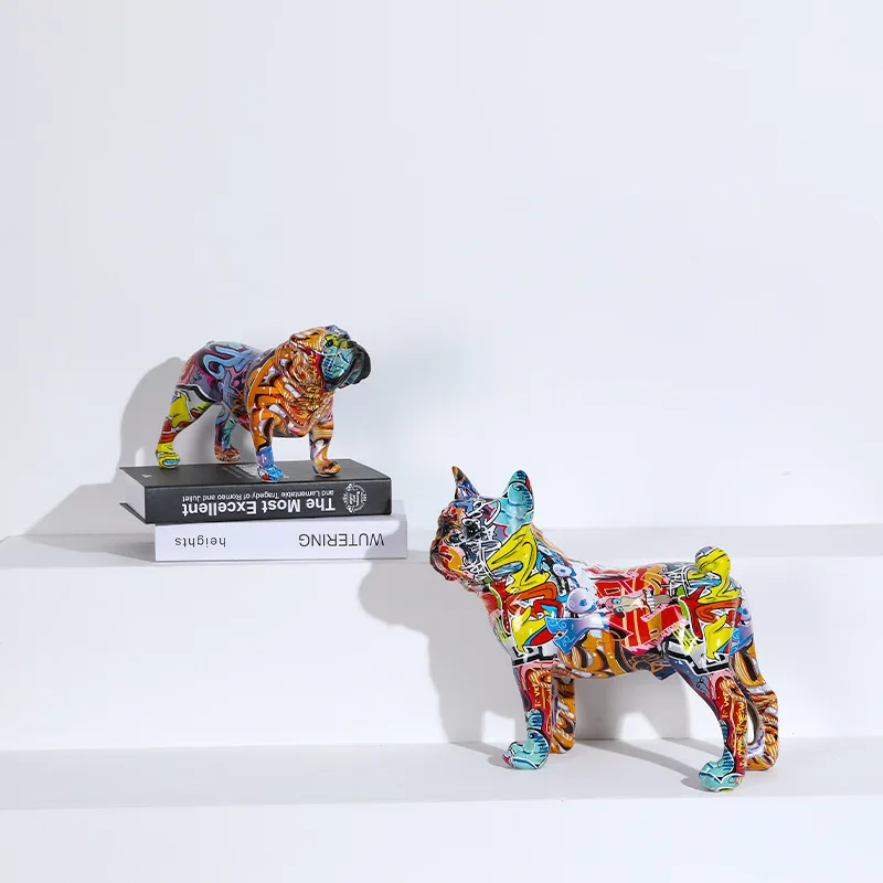 Creative Color Bulldog Chihuahua Dog Statue Figurine Resin 
