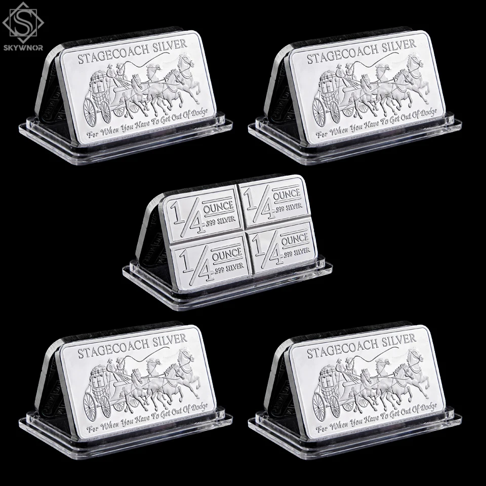 

5PCS USA Souvenir Medallion Bar Replica Stagecoach 1/4 Ounce 999 Silver Divisible Bar Northwest Region Territorial Mint