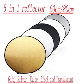 

60cm/ 80cm 5 in 1 Portable Collapsible Light Round Photography Reflector for Studio Multi Photo Disc Outdoor studio reflector