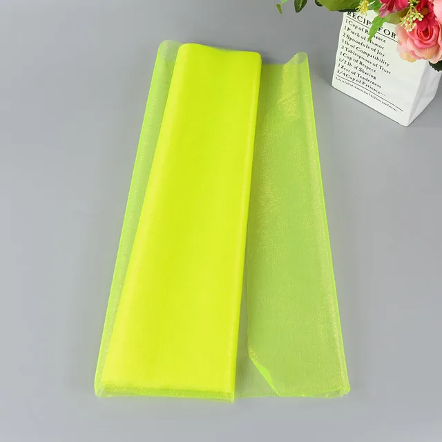 5/10m Wedding Decoration Tulle Roll Crystal Organza Sheer Fabric For Birthday Party Backdrop Wedding Chair Sashes Decor Yarn Fluorescent yellow