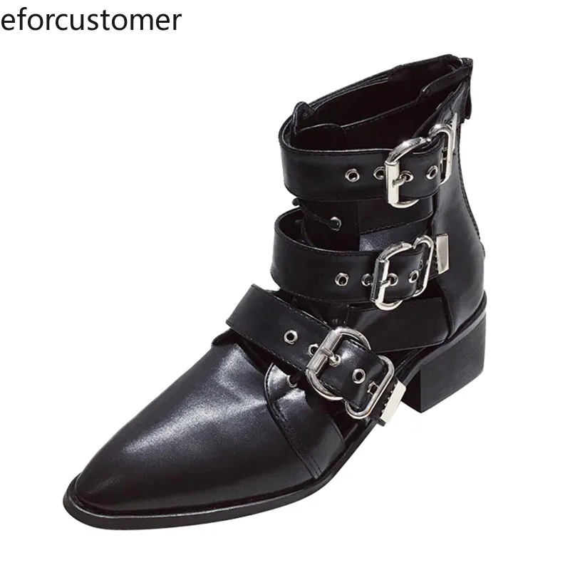 

Womens Heeled Short Tube Martin Boots Pointed Toe Block Chunky Ankle Strap Buckle High Heels Fashion Comfort Dress Party Shoes