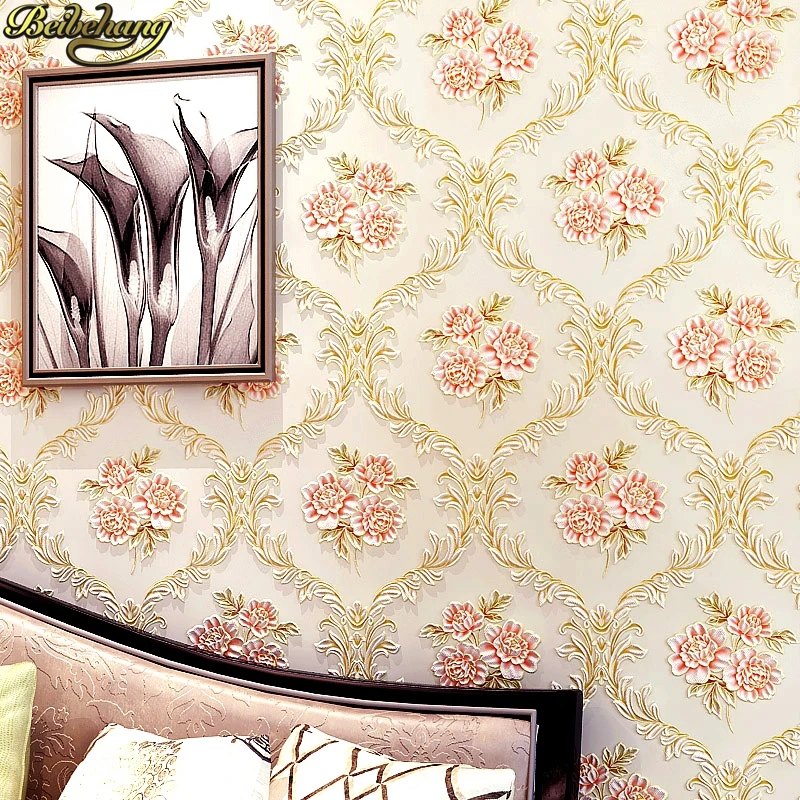 

beibehang Vintage European countryside floral Luxury Modern Wallpaper For Walls 3 D Bedroom Living Room pink 3Dwall paper rolls