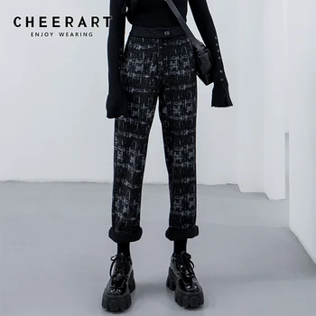 

CHEERART Corduroy Pants Women Trousers Print High Waist Straight Leg Long Pants Black Harajuku Pants 2020 Spring