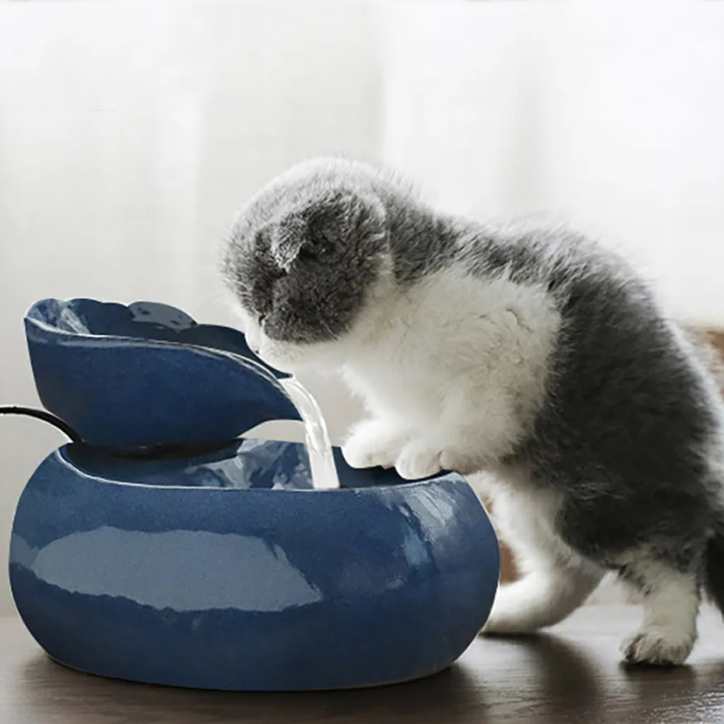 Cat Ceramic Water Fountain Pet Drinking Electric Dispenser Feeder Bowl CatsPros
