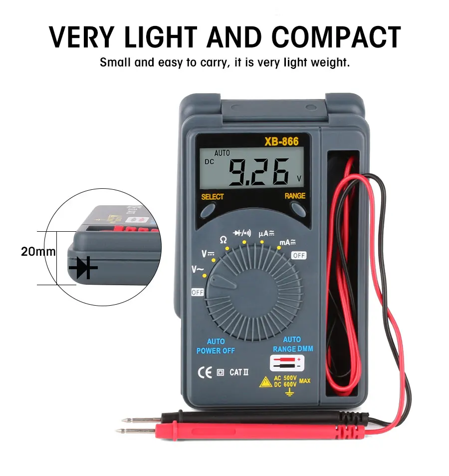 Multimetre,XB866Multimètre numérique LCD 1.5V, testeur de capacité