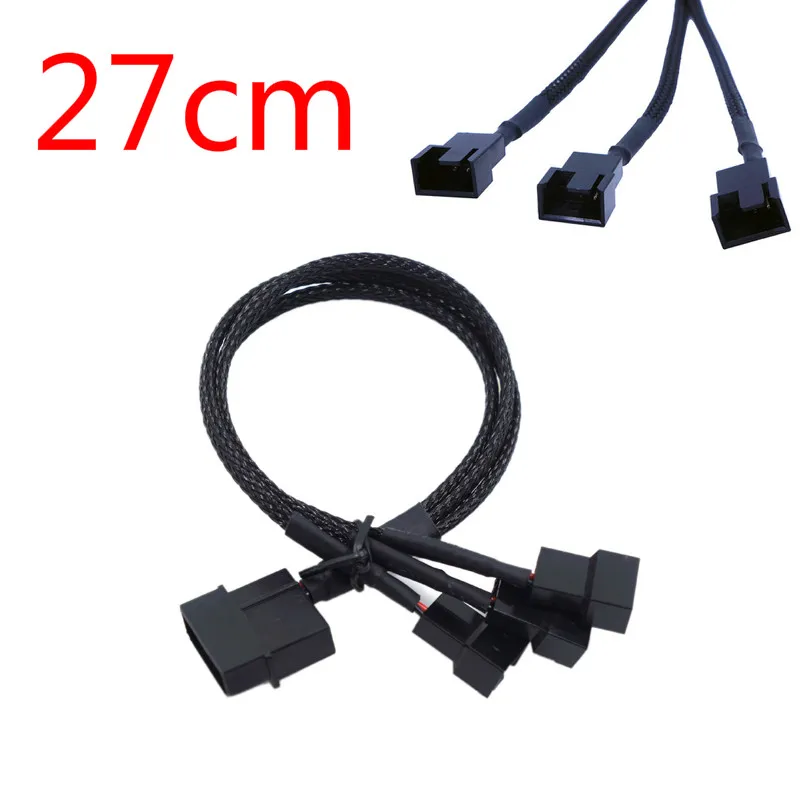 Black 27cm Molex To 3 Way 3Pin/4Pin Fan Adapter For Computer Case Fan / CPU Fan / Mining Cooling Fans