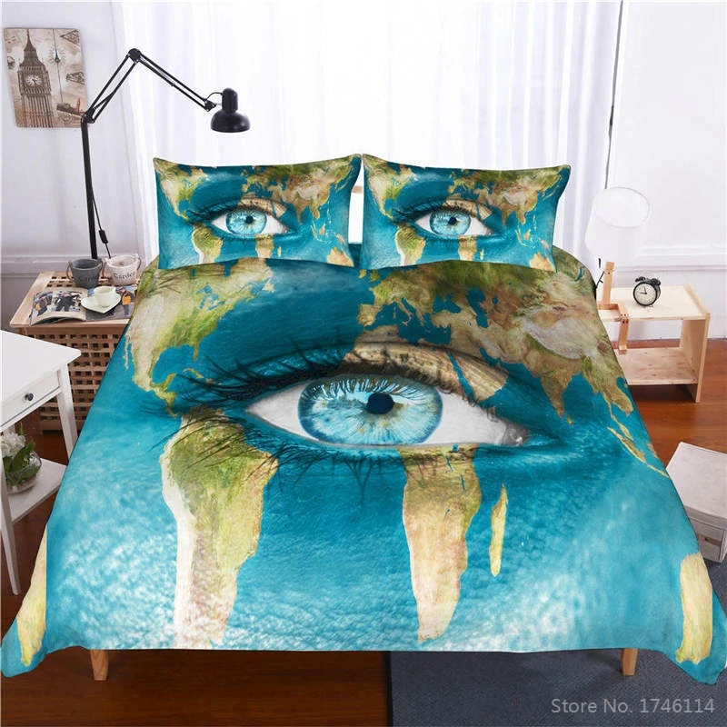 World Map Human Eye 3D Printed Comforter /Duvet Cover Set Twin Full