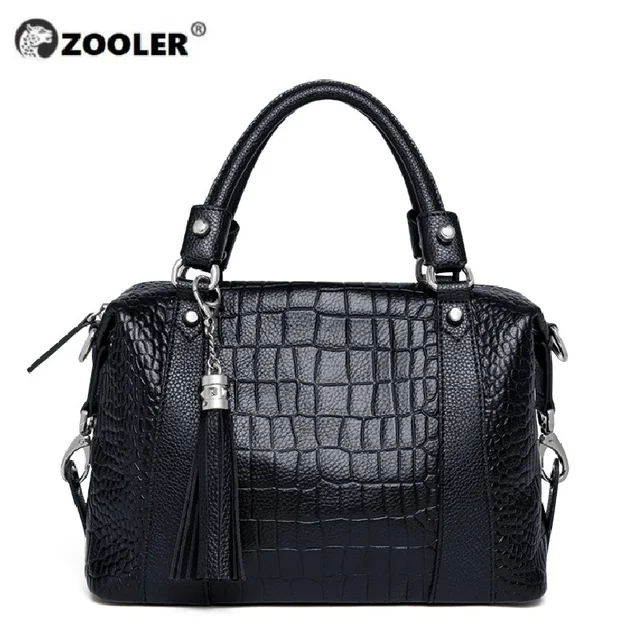 ZOOLER Genuine Leather Luxury Handbags Women Bags Designer Large Capacity Female Messenger Bag totally Black Shoulder Bag#CK209