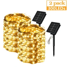 Guirlande solaire à 50, 100 ou 220/330 LED, imperméable, éclairage d'extérieur, lumière féerique, idéal pour les vacances, les fêtes de noël ou le jardin