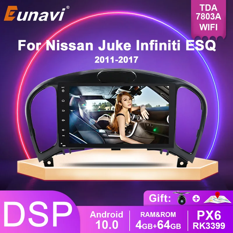 Eunavi 2 din Android 10 Car DVD Radio Player for Nissan Juke for