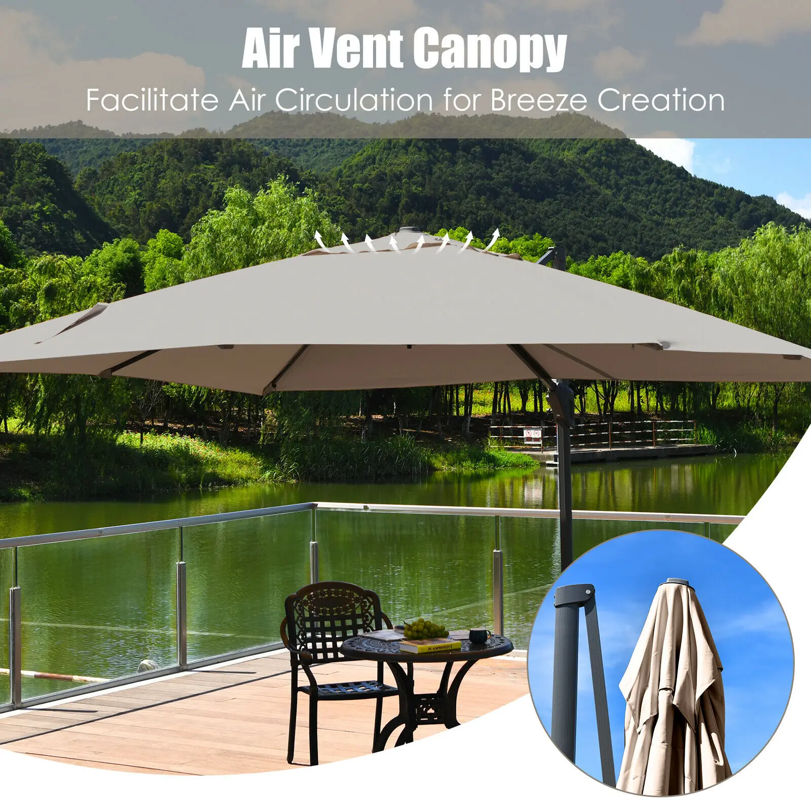 patio furniture 10'x13' Patio Offset Cantilever Umbrella Aluminum 360° Rotation Tilt  NP10192 Outdoor Furniture