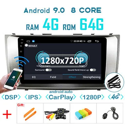 1280P Android 9,0 Carplay 4G 64G gps радио для Toyota Camry 7 XV 40 50 рекордер 2007-2011 мультимедийный экран без DVD головное устройство - Цвет: 4G64GDSP 1280CARPLAY