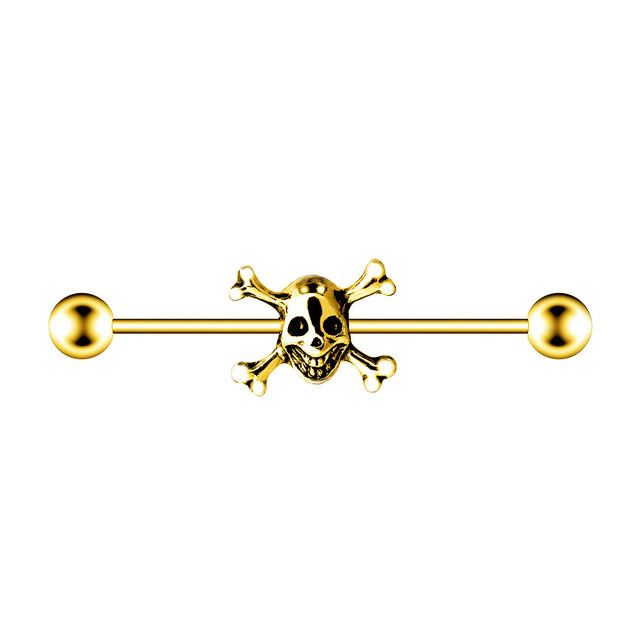 Steel Skull Gold Industrial Piercing Barbell Earring 14G Cross Ear Industrial Piercing Bar Lightning Pircing Cartilage