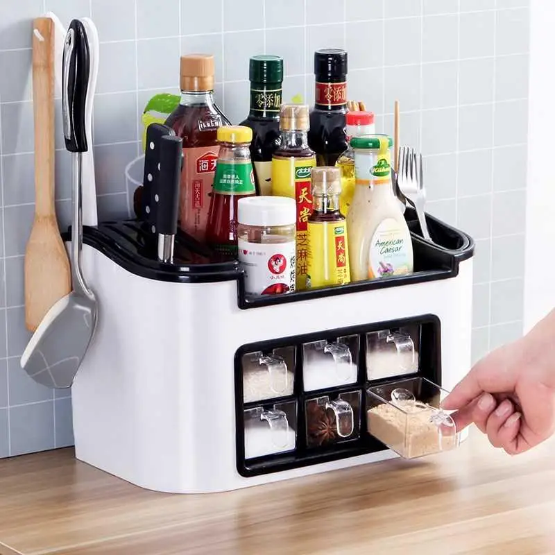 

Kitchen Condiment Storage Rack Multi-function Condiment Bottle Finishing Accessories Tool Holder Knife Holder Kitchen Supplies