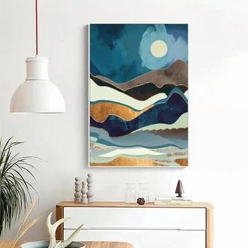 

Blue Forest Mountain sea sun Poster Canvas Painting Prints Wall Art Home Decor No Frame