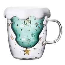 Fashion Creative 300ml Cup Transparent Green Christmas Tree Modern Glass Home With Cover, No Cover Cup