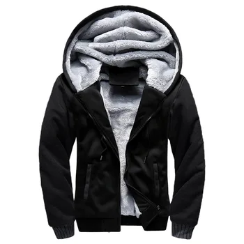 

Winter New Sports European and American Men's Solid Color Thick Sweater Plus Velvet Zipper Cardigan Color Hooded Jacket Male