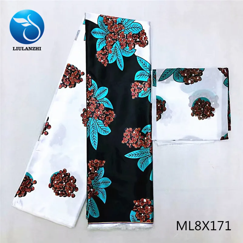 ML8X171 LIULANZHI африканская шелковая атласная ткань 4 ярдов и шифон 2 ярдов шарф женское платье кружевной Материал Швейные принты ткань ML8X165-180 - Цвет: ML8X171