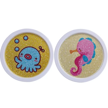 

2 Pcs Kids DIY Diamond Painting with Frame Cartoon Diamond Cross Stitch DIY Handmade Puzzle Kindergarten Pupils Gift