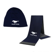 Зимняя Шапка-бини Mustang с логотипом автомобиля, мужская шапка, однотонный шарф, теплый хлопковый шарф, шапка, комплект мужской женский спортивный головной убор, шарф, набор