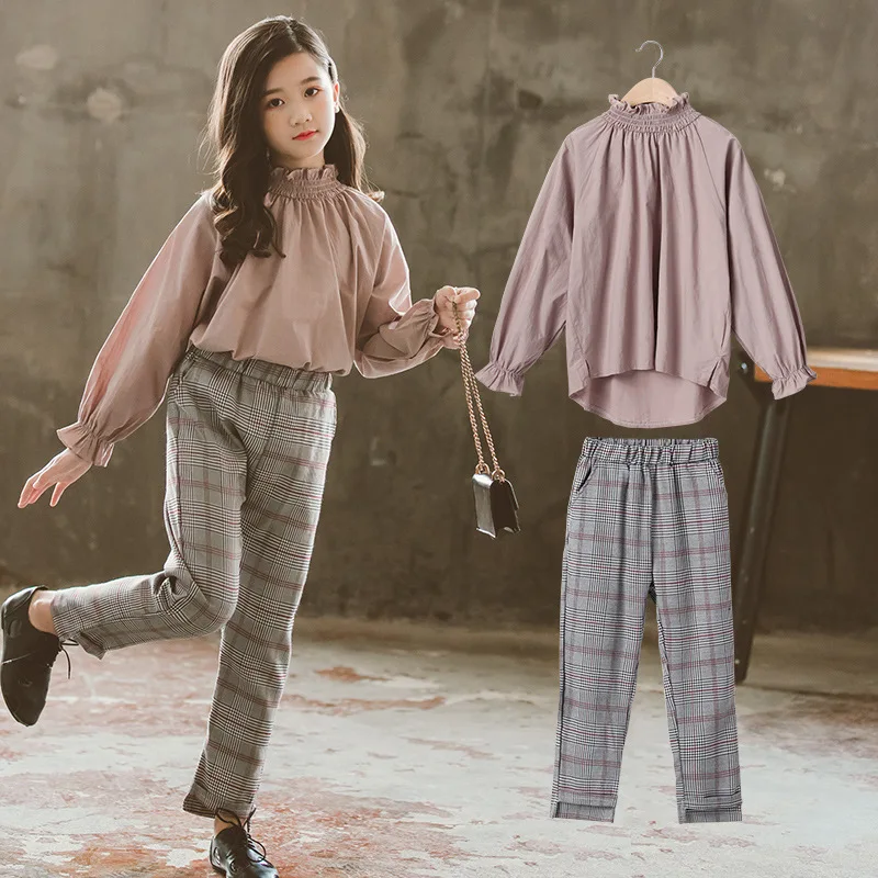 

Girls Autumn Clothing Set 2019 New Style Childrenswear Children Little Girl Shirt Plaid Autumn Online Celebrity Two-Piece Set