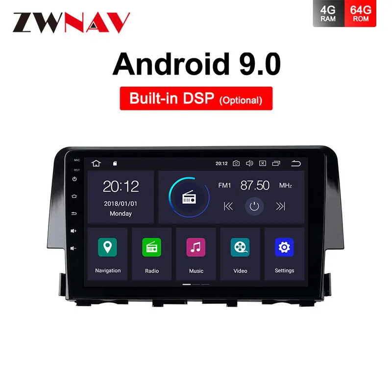 Cheap 4+32G Android 9.0 Car Radio Multimedia Video Player Navigation GPS For Honda Civic 2016 2017 2018 2 din BT dvd raido auto stereo 0