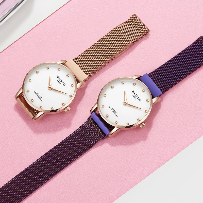 

WLISTH Women Watches Fashion Ultra Thin Female Clock Stainless Steel Mesh Luxury Diamond Ladies Quartz Wristwatch Reloj Mujer