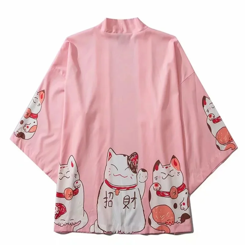 Yukata Traditional Street Japanese Kimono Cardigan Cosplay Men Women Summer Beach Sunscreen Asian Lucky Cat Kawaii Clothing