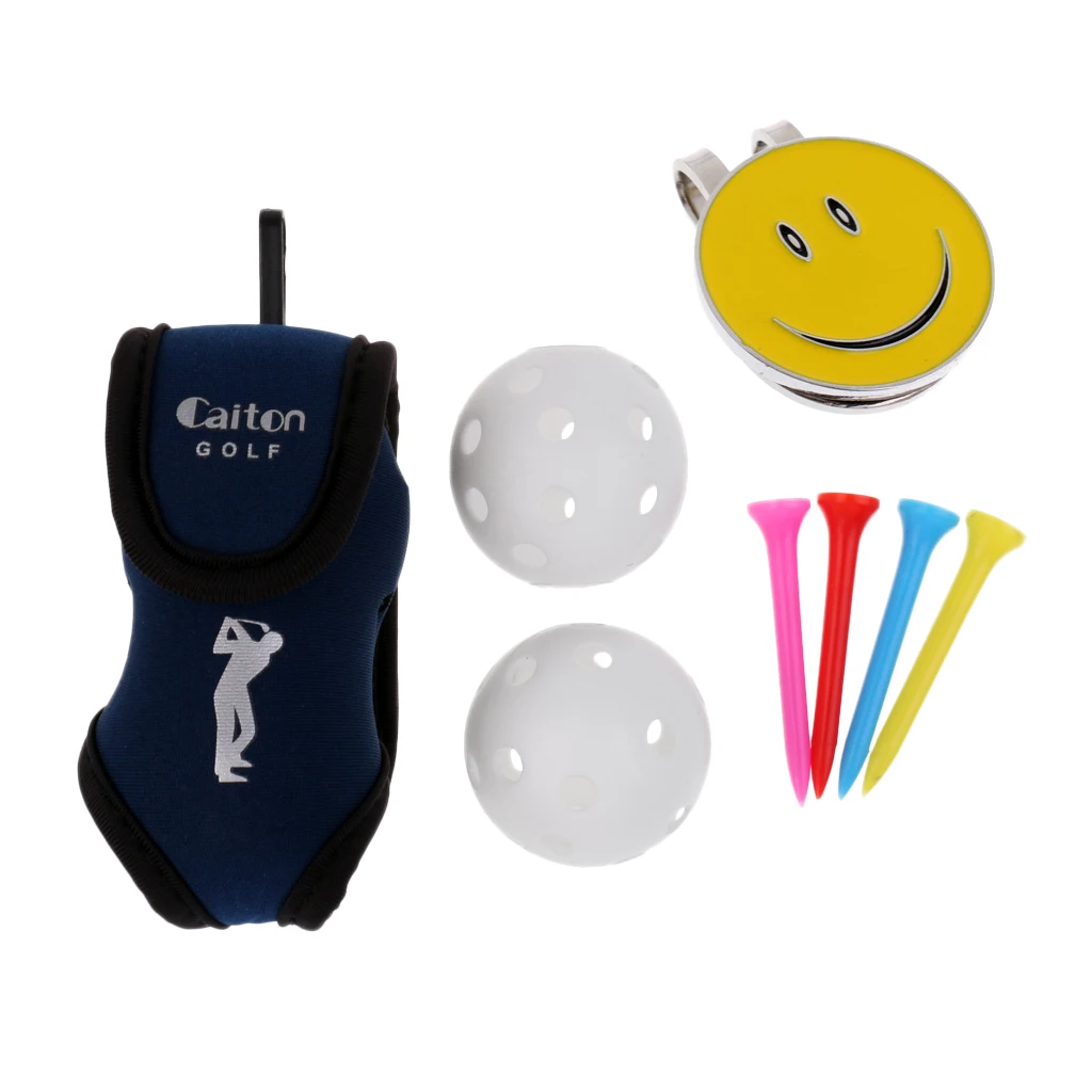 Держатель мяча для игры в гольф ремень сумка с 2 шариками 4 тройники и магнитный милый улыбающийся лицевой щиток зажим мяч для гольфа маркер