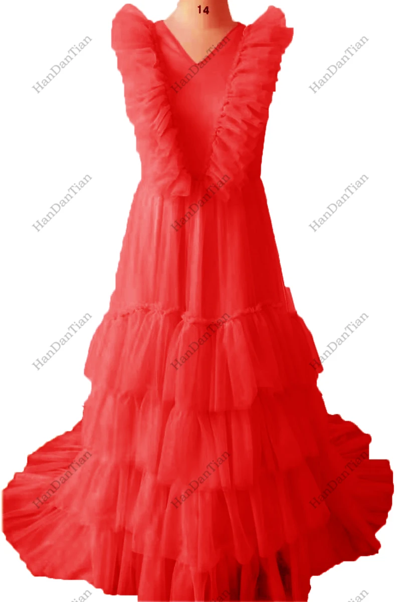 2021 Women's Sexy Fluffy Tulle Ruffled Morning Gown Bathrobe for Birthday and Maternity Photo Shoots