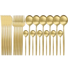 JANKNG 24Pcs Gold Matte Cutlery Set Stainless Steel Dinnerware Set Knife Fork Spoon SilverwareTableware Kitchen Flatware Set