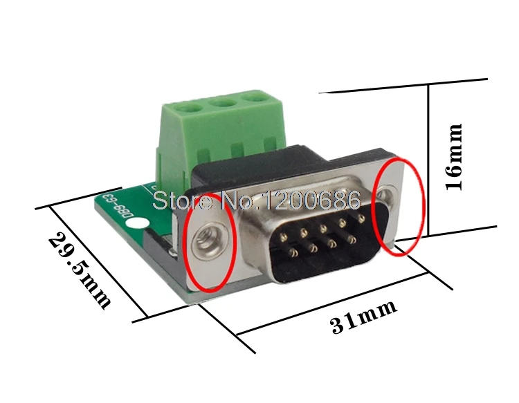 D-SUB DB9 FEMALE RS232 Serial Connector Breakout Board Screw Terminals