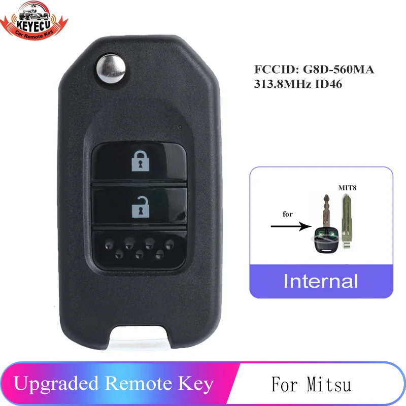 

KEYECU 313.8MHz ID46 Chip Upgraded Flip Remote Key fob for MITSUBISHI Outlander Pajero Airtreck L200 with MIT8 Blade G8D-560MA