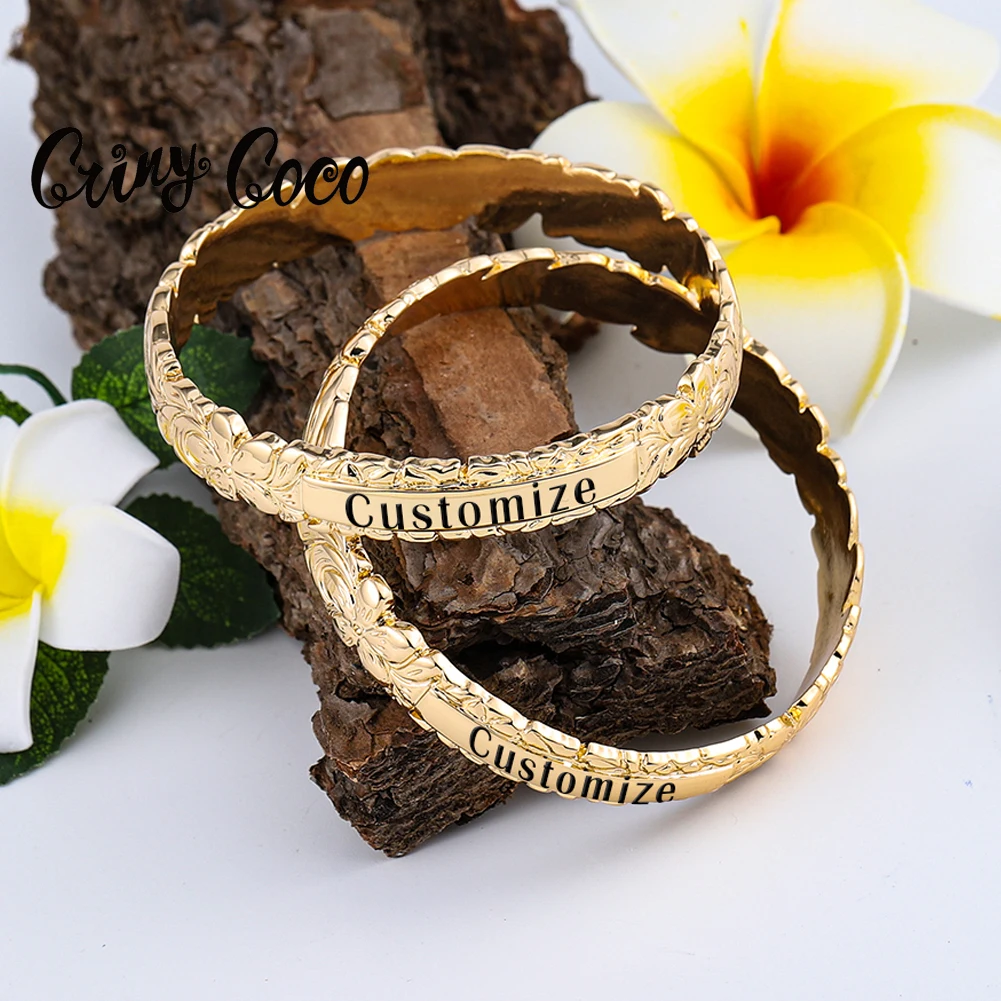 Hwaiian Customized Name Bracelet Fashion Letter Bangle Bracelets Samoa Polynesian Plumeria Flower Bangles Jewelry for Women Gift
