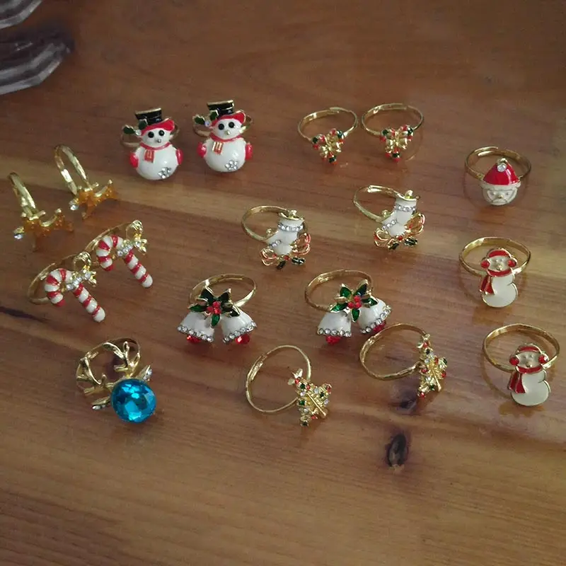 

18pcs Promotion Christmas Santa Claus Bell Tree Deer Adjustable Ring Gold Color Fashion Jewelry