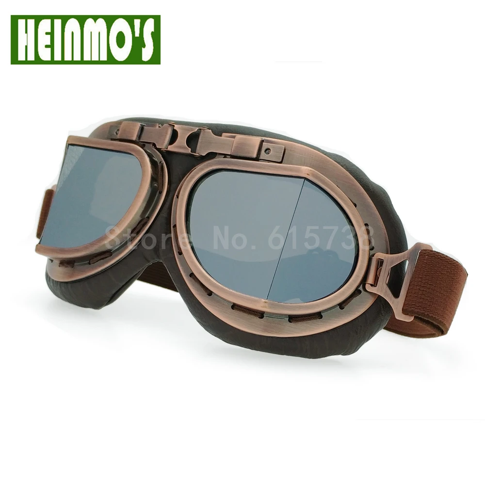 Коричневые кожаные очки с дымчатыми линзами винтажный пилот времен Второй