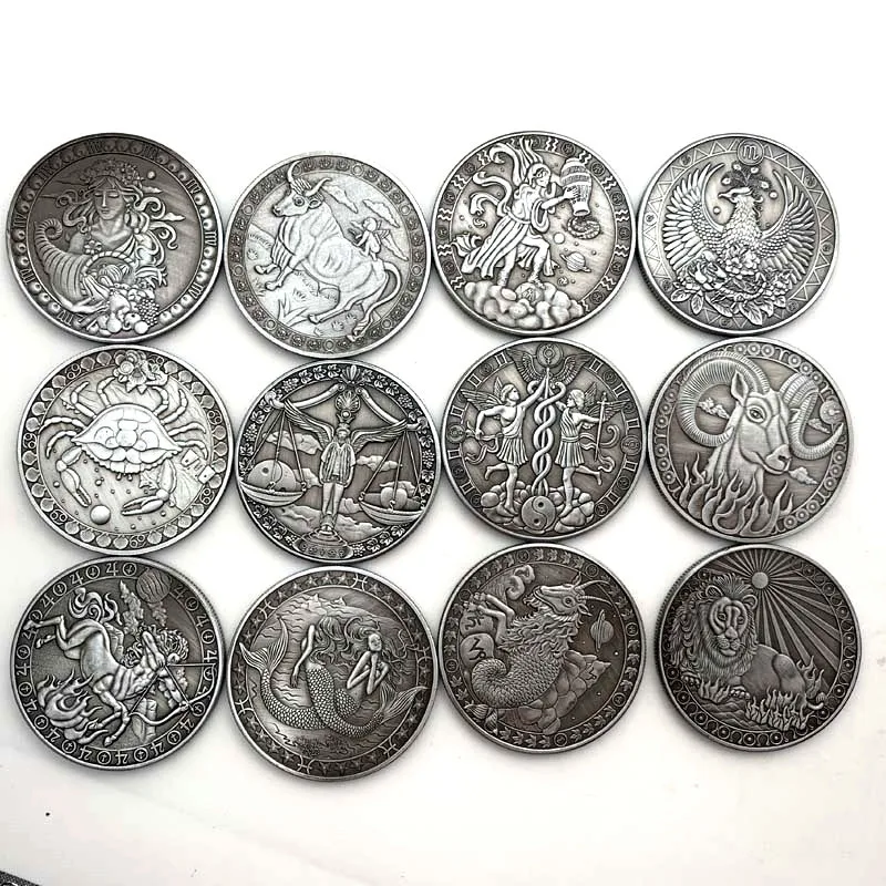 Commemorative Coin Creative Twelve Constellations Zodiac Coin Challenge Silver Plated Commemorative Coins Set Home Decor Crafts Art Collection Gift