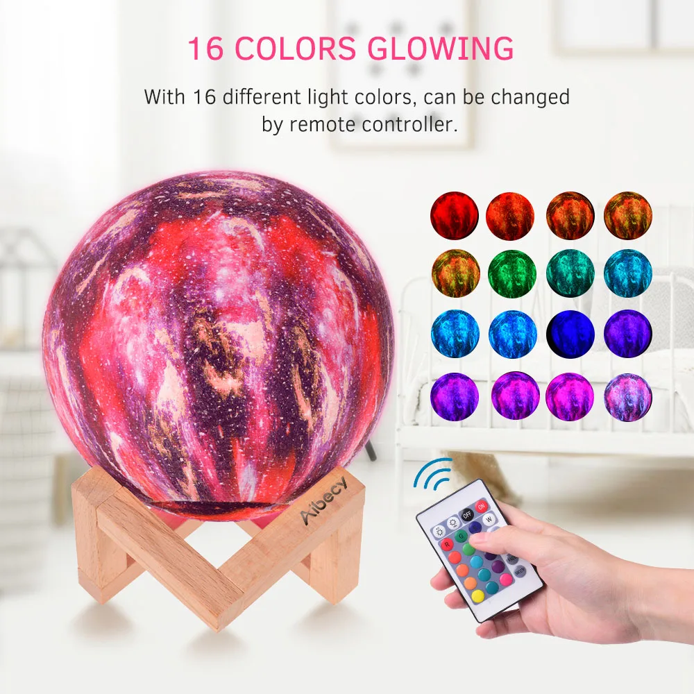 16 Colors-C Прямая поставка, Лунная лампа, 3D принт, Ночной светильник, USB Перезаряжаемый сенсорный/пульт дистанционного управления, Ночной светильник, Лунная лампа, подарок для детей - Испускаемый цвет: 16 Colors-C
